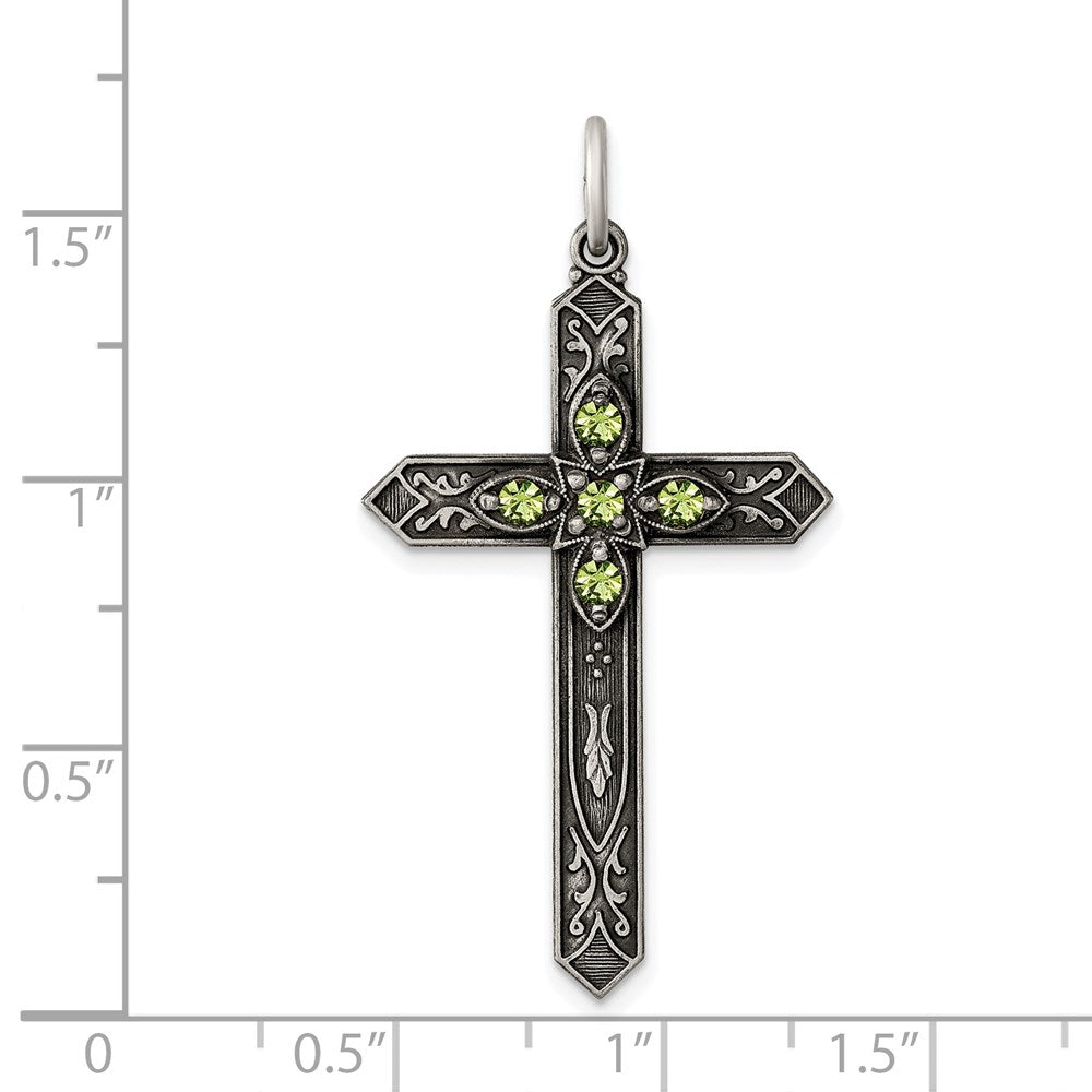 Sterlingsilber Antikisiert August Glas Geburtsstein Kreuz Anhänger