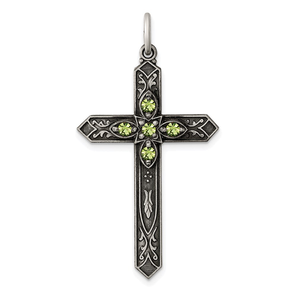 Sterlingsilber Antikisiert August Glas Geburtsstein Kreuz Anhänger