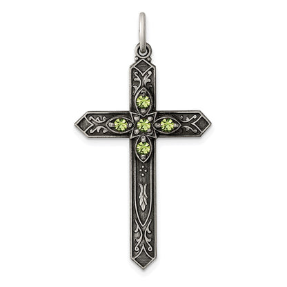 Sterlingsilber Antikisiert August Glas Geburtsstein Kreuz Anhänger
