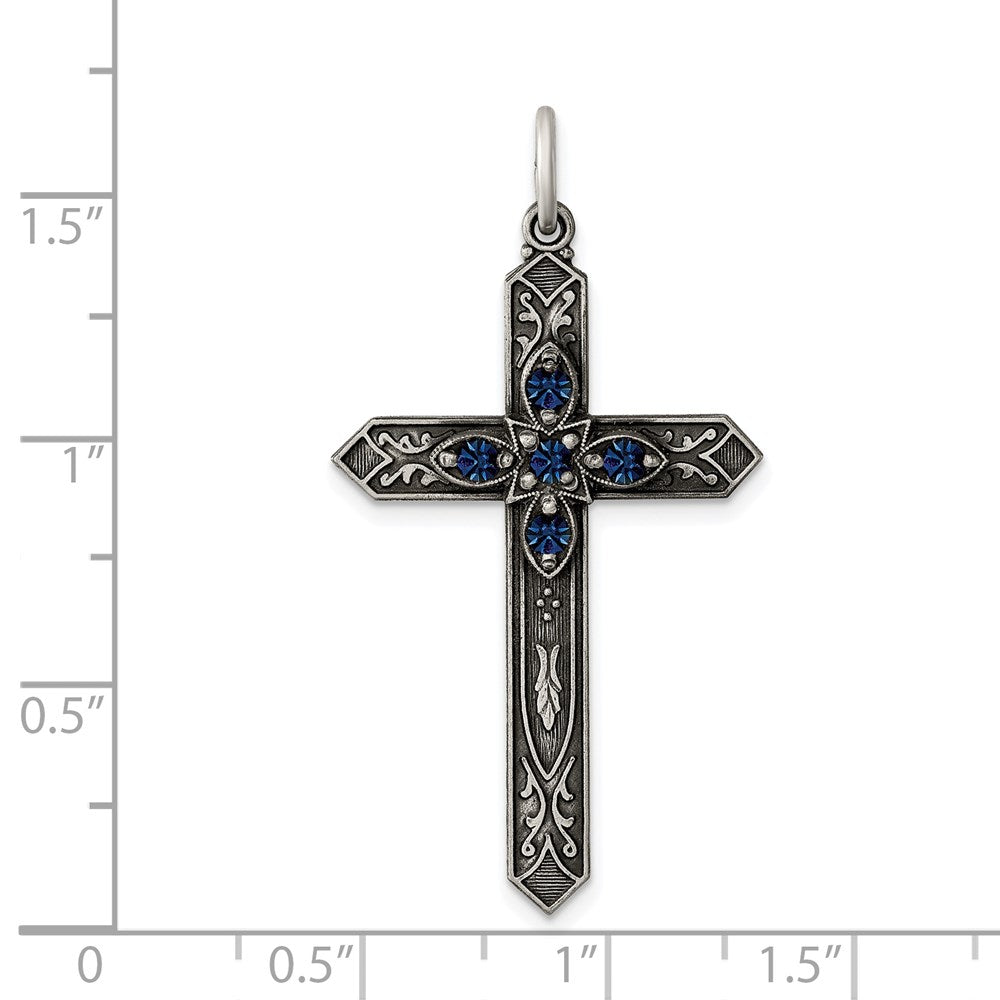 Sterlingsilber Antikisiert September Glas Geburtsstein Kreuz Anhänger