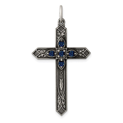 Sterlingsilber Antikisiert September Glas Geburtsstein Kreuz Anhänger