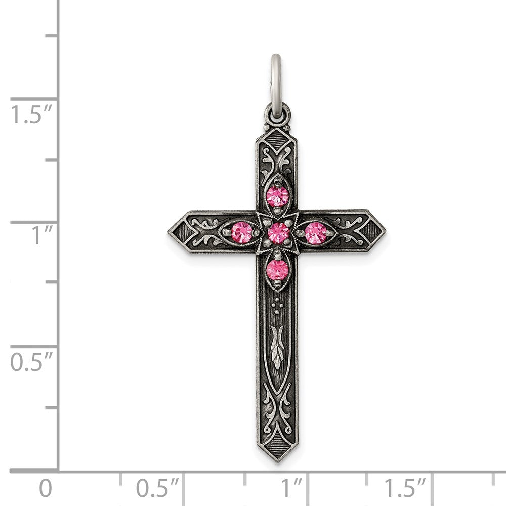Sterlingsilber Antikisiert October Glas Geburtsstein Kreuz Anhänger