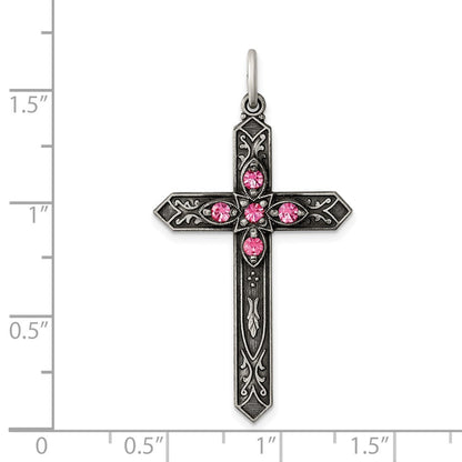 Sterlingsilber Antikisiert October Glas Geburtsstein Kreuz Anhänger