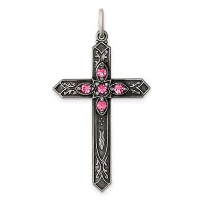 Sterlingsilber Antikisiert October Glas Geburtsstein Kreuz Anhänger