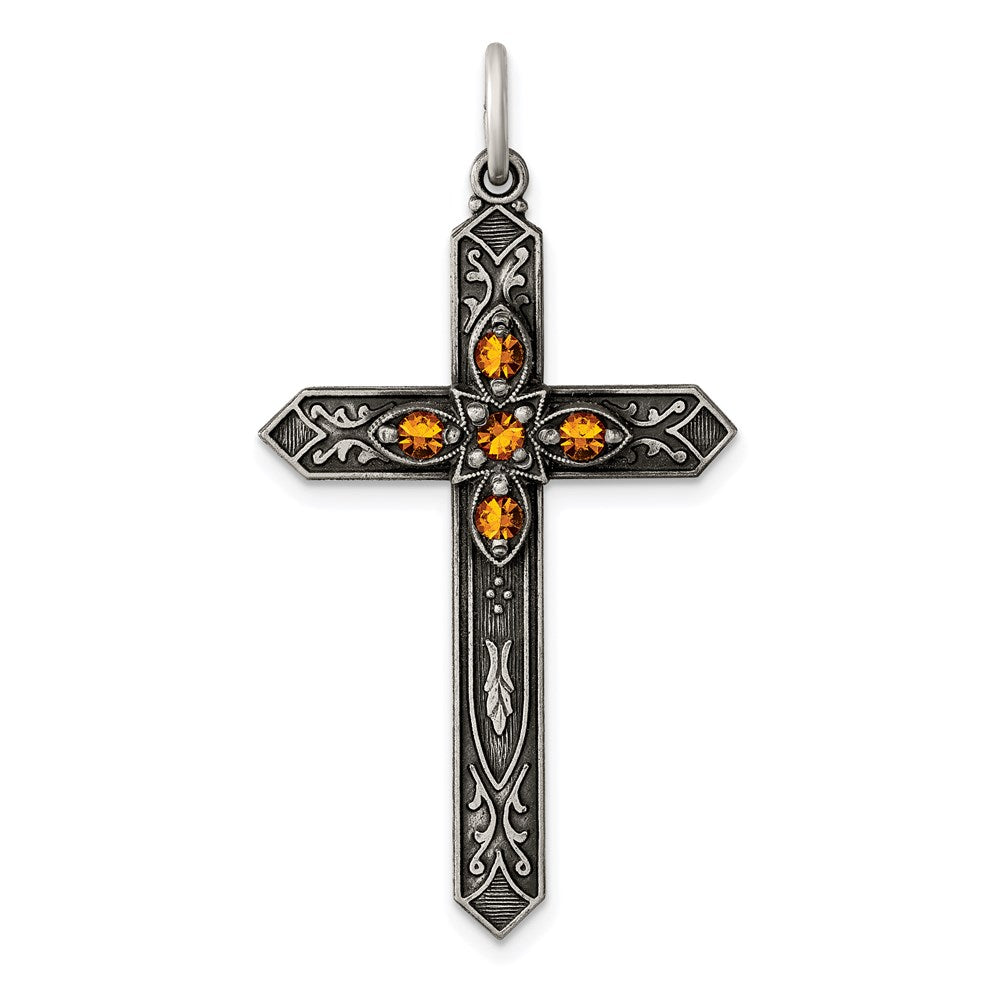 Sterlingsilber Antikisiert November Glas Geburtsstein Kreuz Anhänger