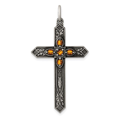 Sterlingsilber Antikisiert November Glas Geburtsstein Kreuz Anhänger