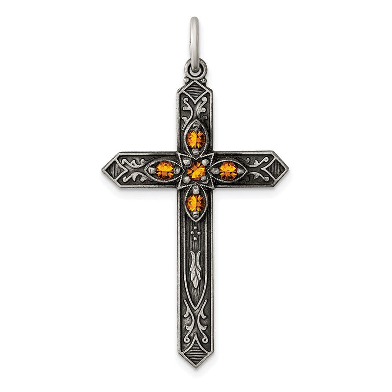 Sterlingsilber Antikisiert November Glas Geburtsstein Kreuz Anhänger