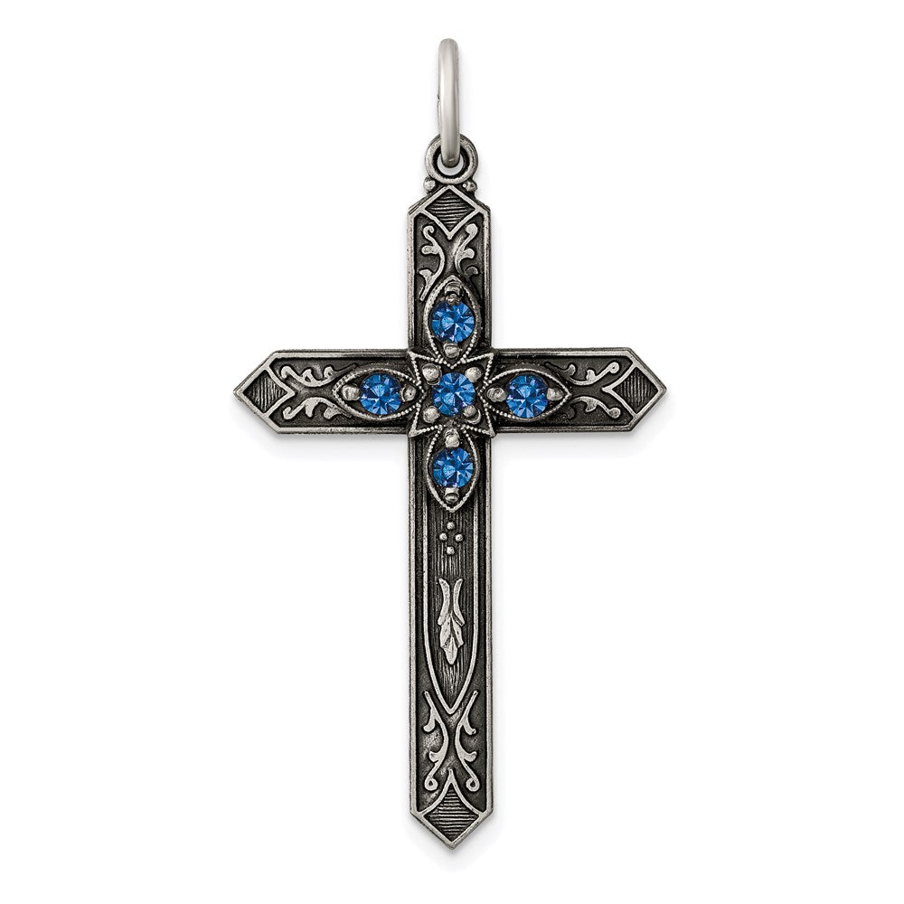 Sterlingsilber Antikisiert December Glas Geburtsstein Kreuz Anhänger