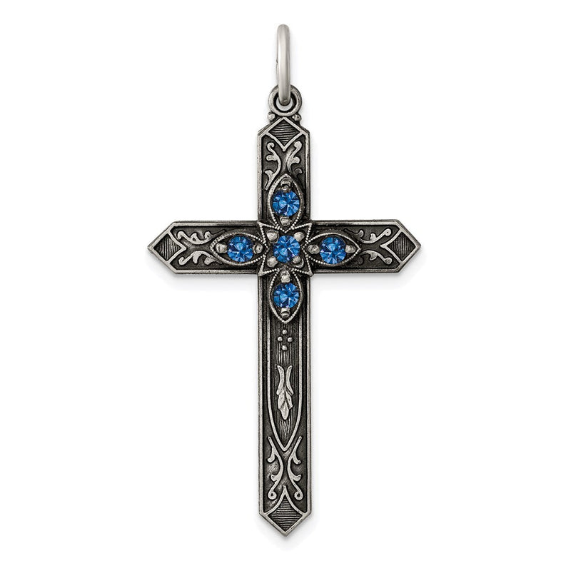 Sterlingsilber Antikisiert December Glas Geburtsstein Kreuz Anhänger