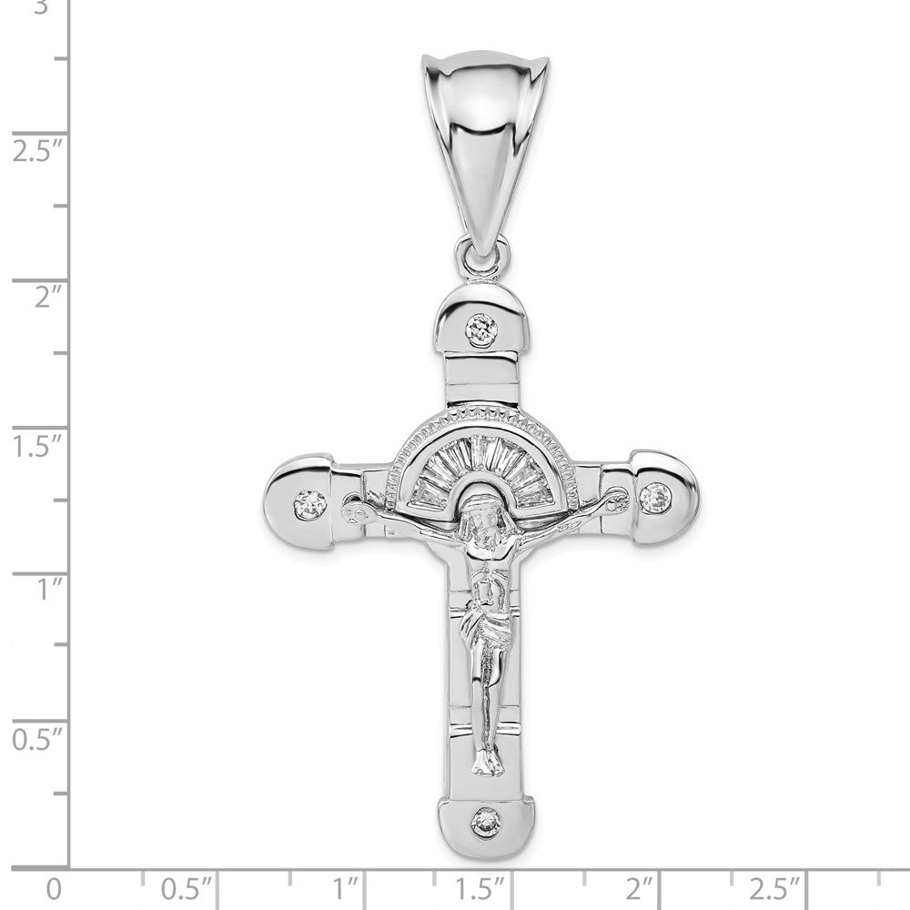 Sterlingsilber Poliert Zirkonia Kruzifix Anhänger
