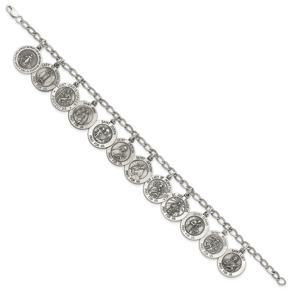7 Zoll Sterlingsilber Antikisiert 12 Saints 8 Zoll Armband