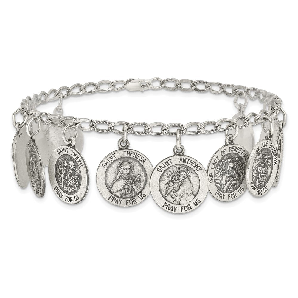 7 Zoll Sterlingsilber Antikisiert 12 Saints 8 Zoll Armband