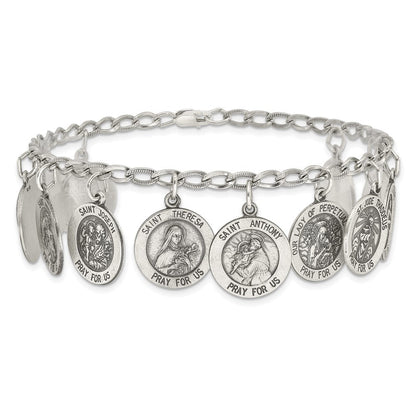 7 Zoll Sterlingsilber Antikisiert 12 Saints 8 Zoll Armband