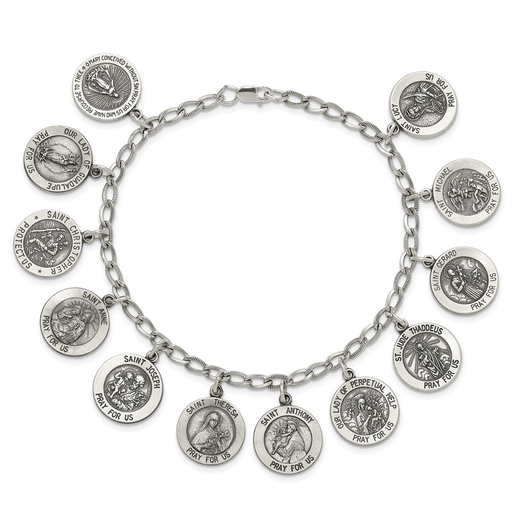 7 Zoll Sterlingsilber Antikisiert 12 Saints 8 Zoll Armband