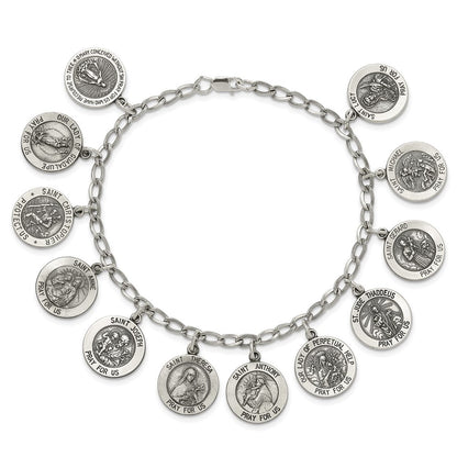 7 Zoll Sterlingsilber Antikisiert 12 Saints 8 Zoll Armband