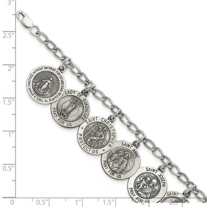 7 Zoll Sterlingsilber Antikisiert 12 Saints 8 Zoll Armband