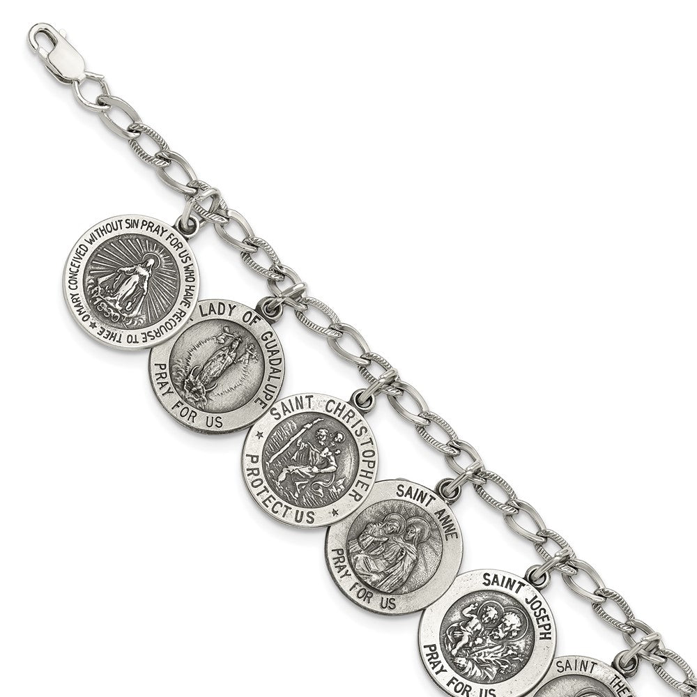 7 Zoll Sterlingsilber Antikisiert 12 Saints 8 Zoll Armband