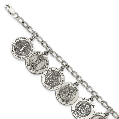 7 Zoll Sterlingsilber Antikisiert 12 Saints 8 Zoll Armband