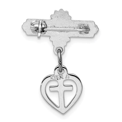 Sterlingsilber Rhodiniert und Vermeil Kreuz Hängend Brosche