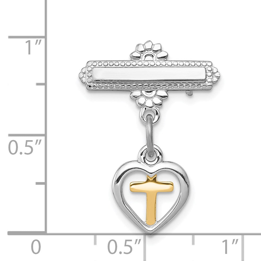 Sterlingsilber Rhodiniert und Vermeil Kreuz Hängend Brosche