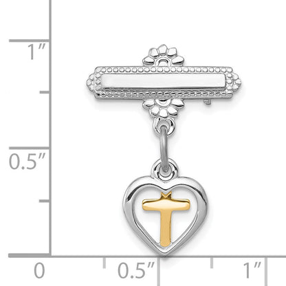 Sterlingsilber Rhodiniert und Vermeil Kreuz Hängend Brosche