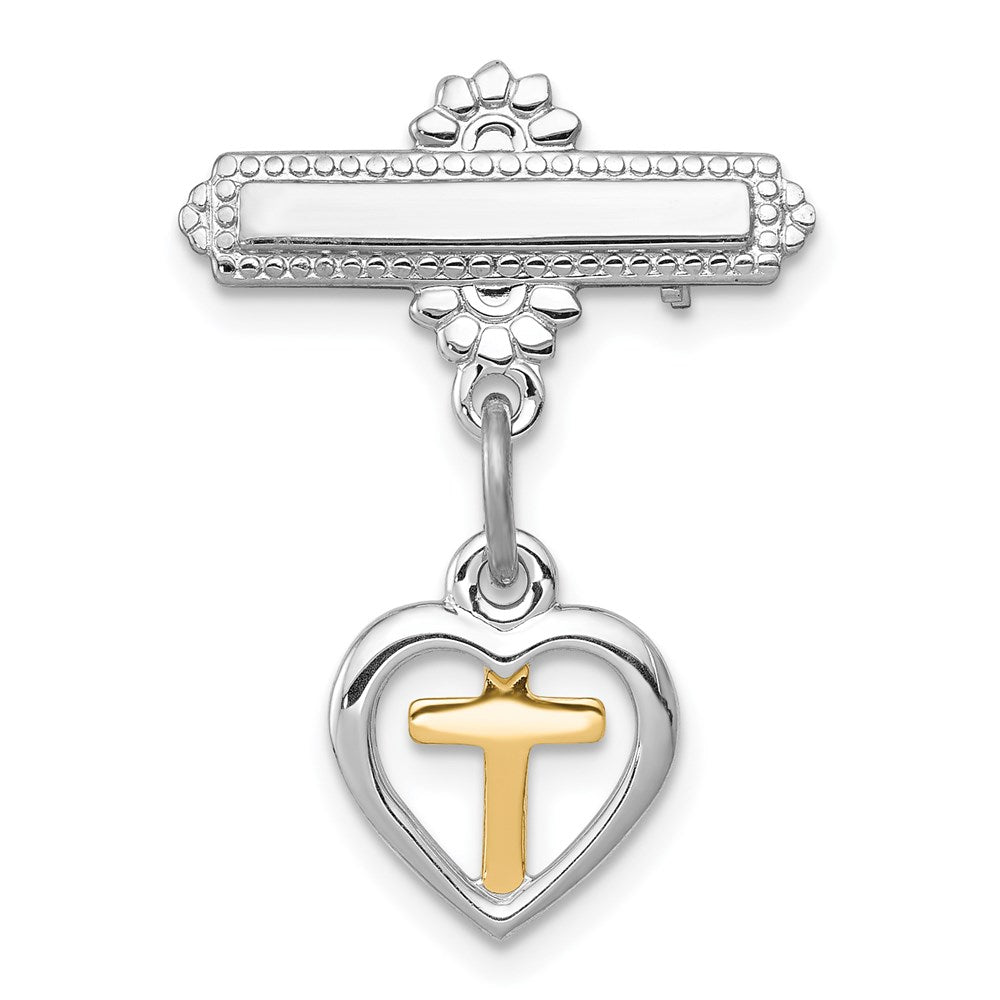 Sterlingsilber Rhodiniert und Vermeil Kreuz Hängend Brosche