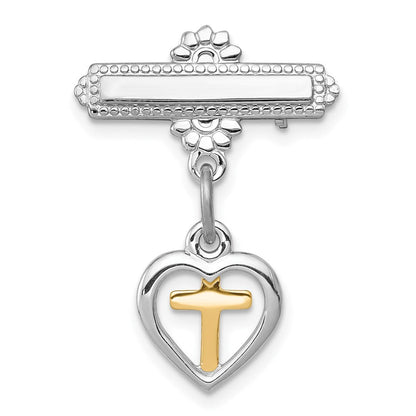Sterlingsilber Rhodiniert und Vermeil Kreuz Hängend Brosche