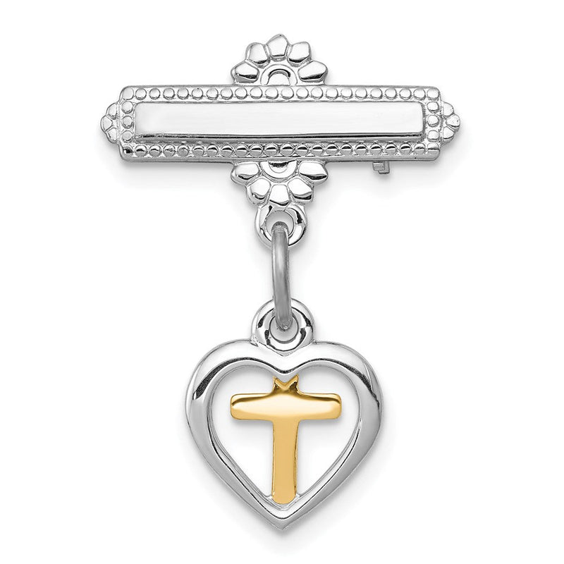 Sterlingsilber Rhodiniert und Vermeil Kreuz Hängend Brosche