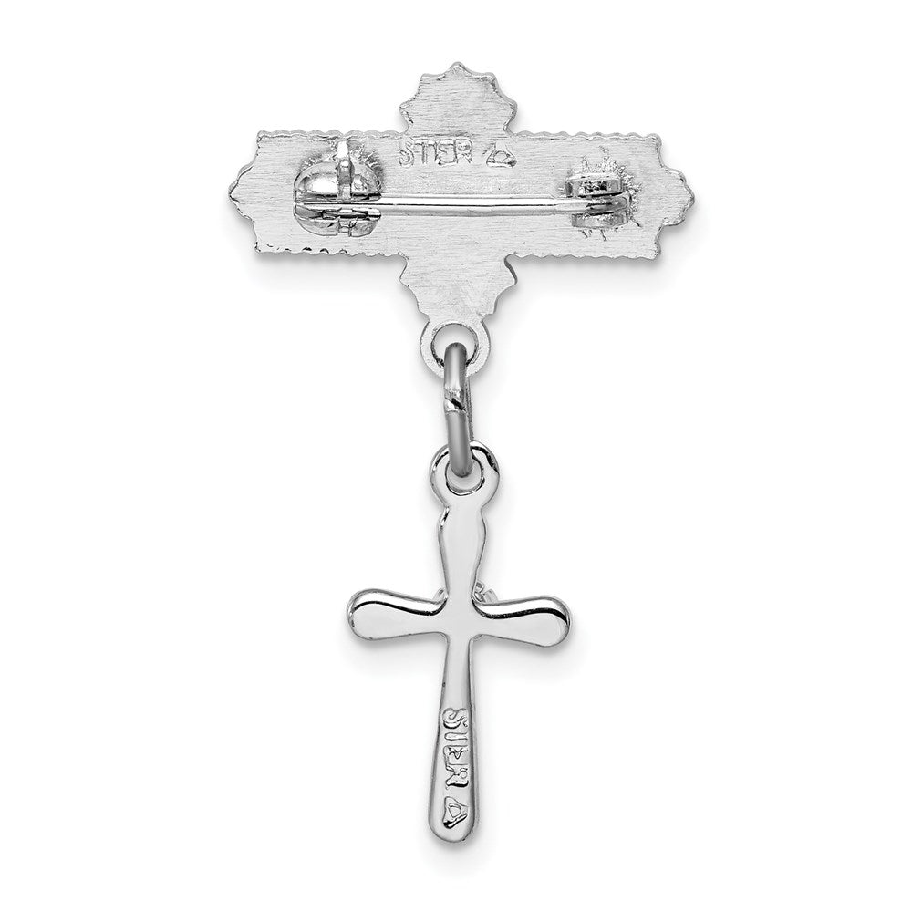 Sterlingsilber Rhodiniert Poliert Zirkonia Kreuz Hängend Brosche