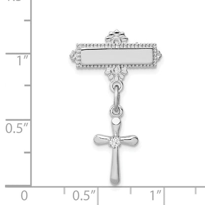 Sterlingsilber Rhodiniert Poliert Zirkonia Kreuz Hängend Brosche