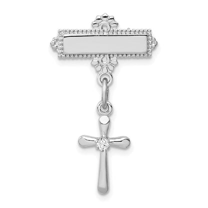 Sterlingsilber Rhodiniert Poliert Zirkonia Kreuz Hängend Brosche