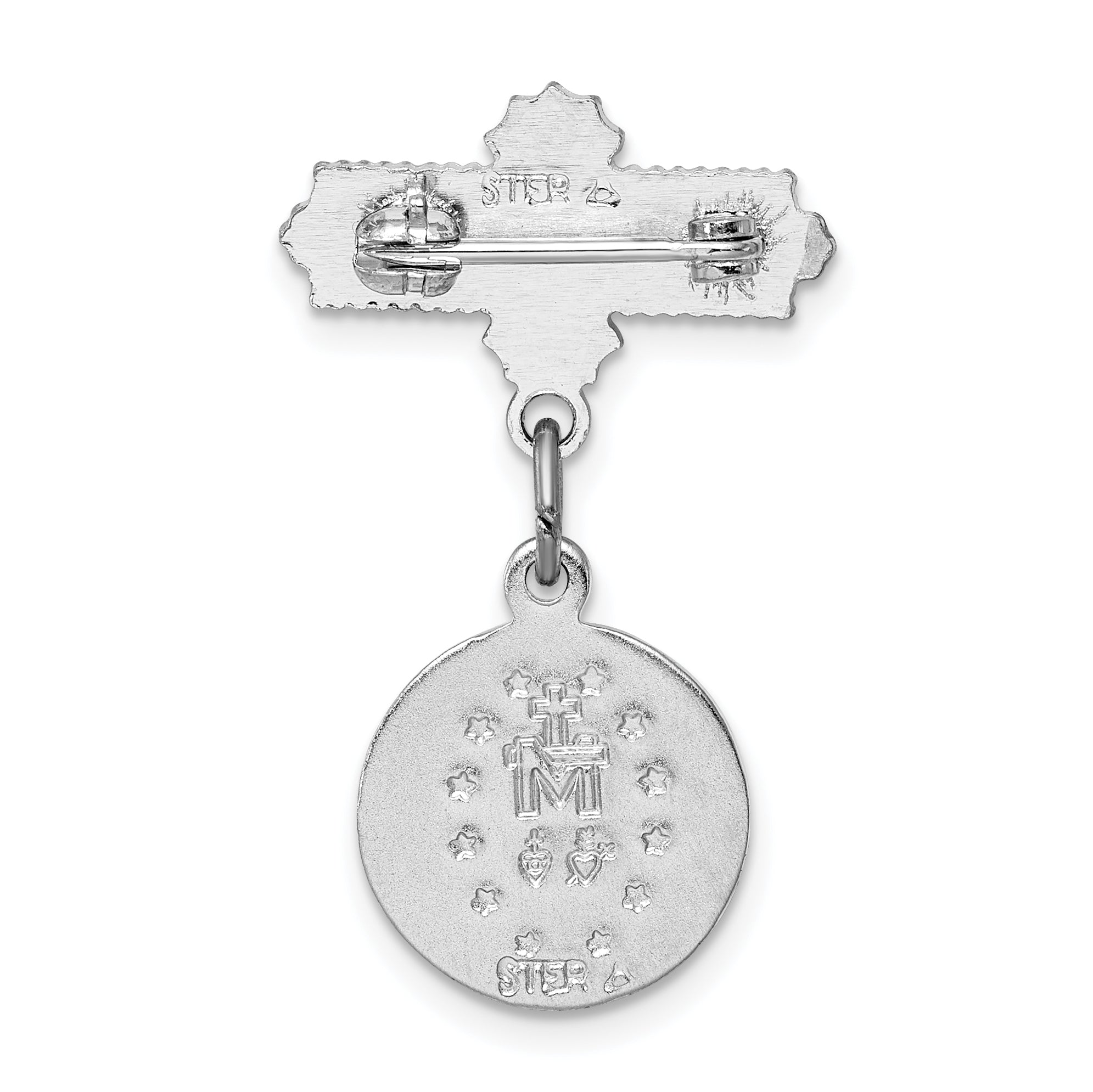 Sterlingsilber Rhodiniert Wundertätig Medaille Hängend Brosche