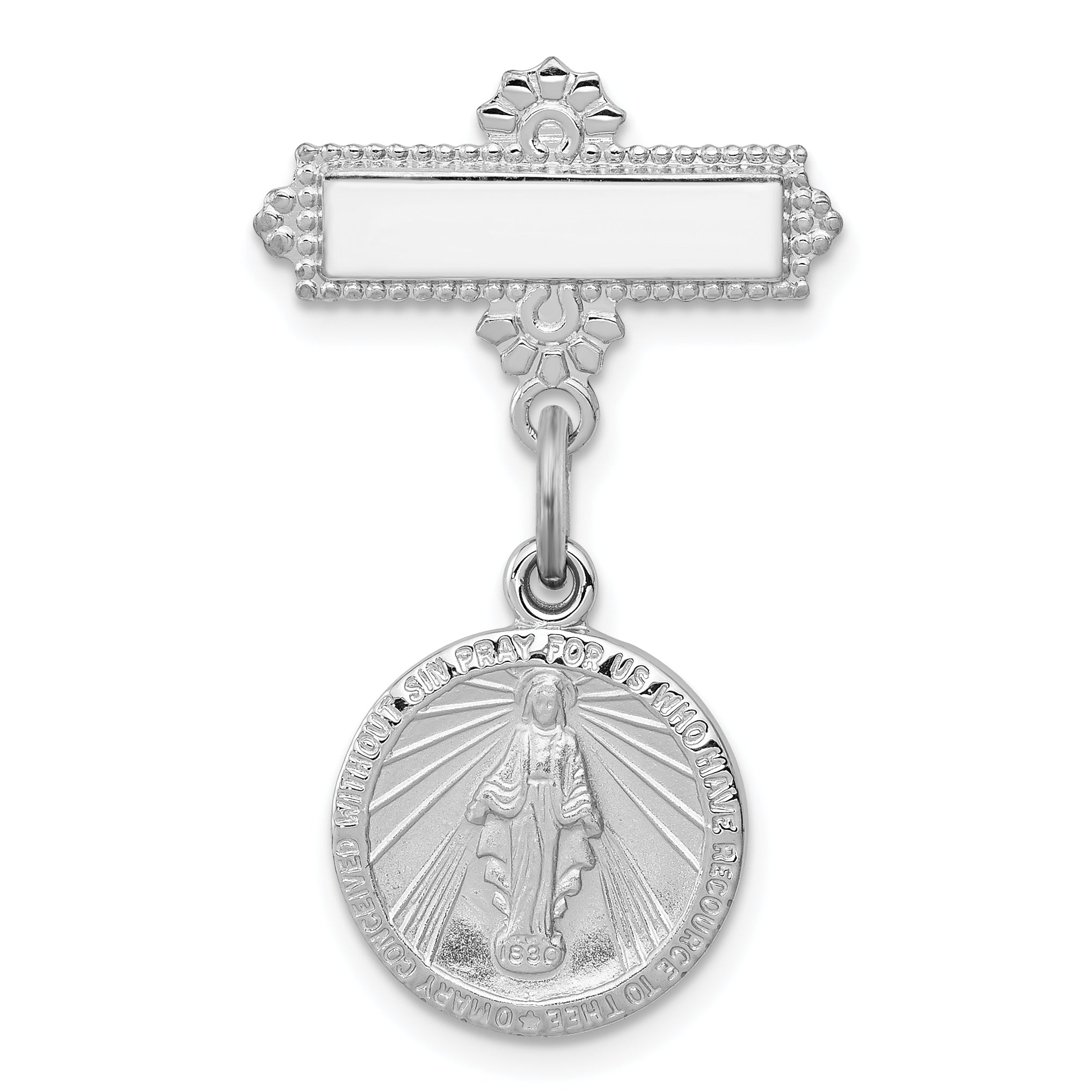 Sterlingsilber Rhodiniert Wundertätig Medaille Hängend Brosche