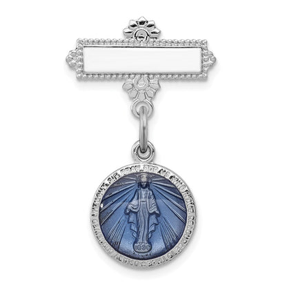 Sterlingsilber Rhodiniert Emailliert Wundertätig Medaille Brosche