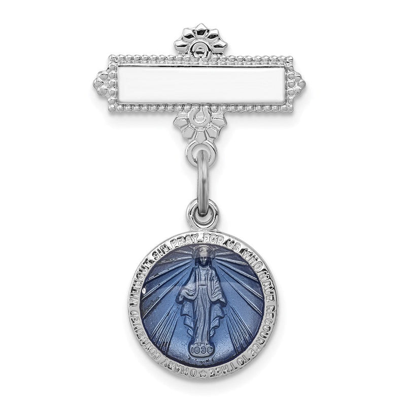 Sterlingsilber Rhodiniert Emailliert Wundertätig Medaille Brosche