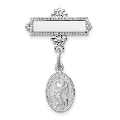 Sterlingsilber Rhodiniert Saint Christopher Medaille Brosche