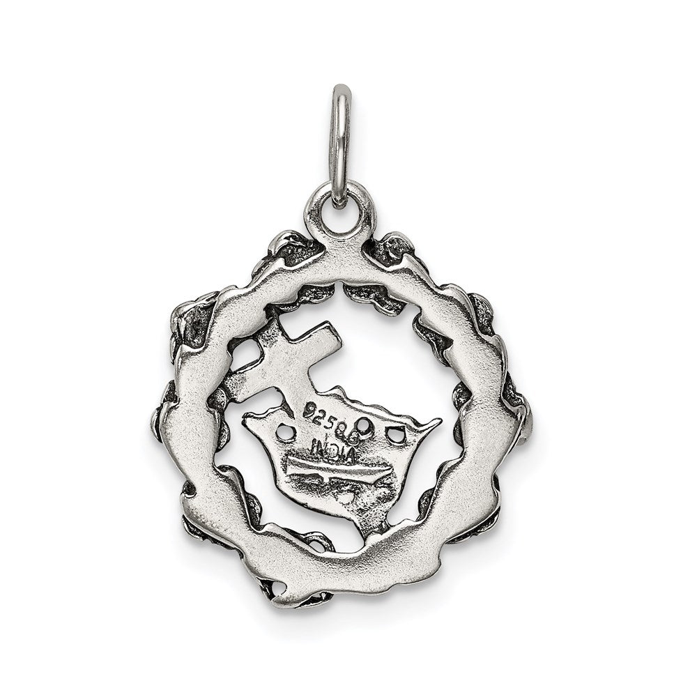 Sterlingsilber Antikisiert Kreuz, Krone & Wreath Charm