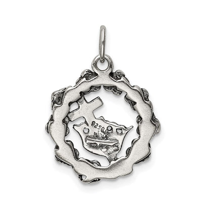 Sterlingsilber Antikisiert Kreuz, Krone & Wreath Charm