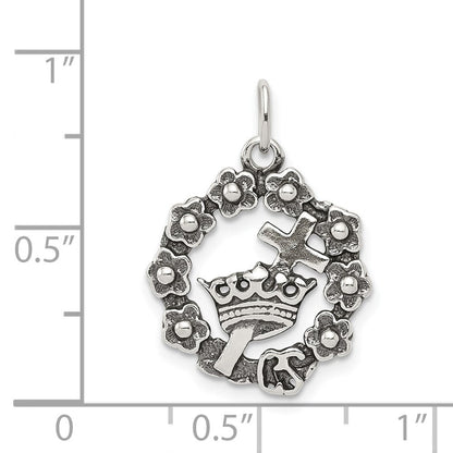 Sterlingsilber Antikisiert Kreuz, Krone & Wreath Charm