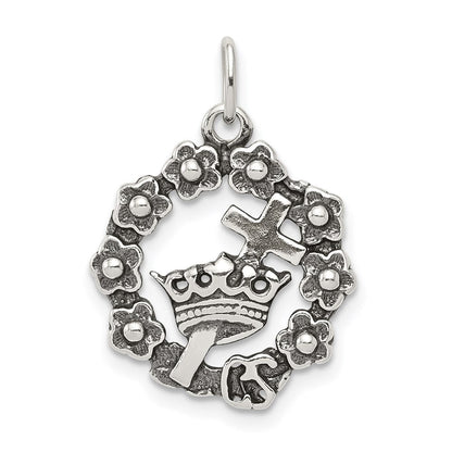Sterlingsilber Antikisiert Kreuz, Krone & Wreath Charm
