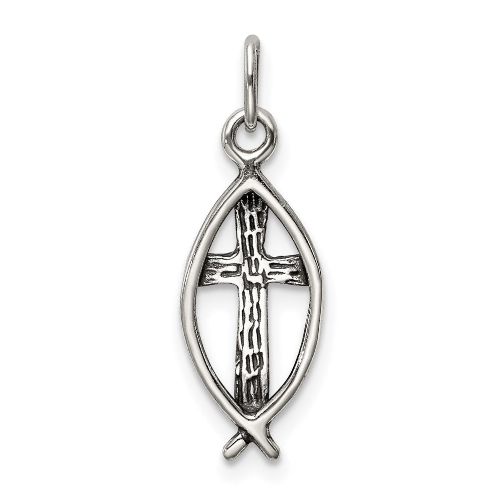 Sterlingsilber Antikisiert Ichthus Fisch Kreuz Charm
