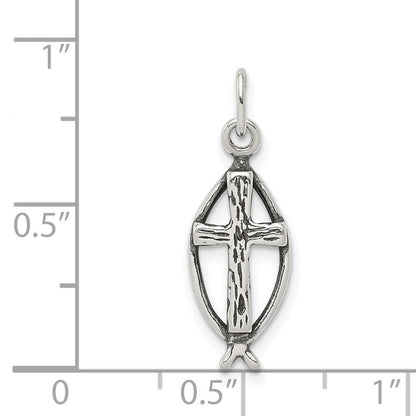 Sterlingsilber Antikisiert Ichthus Fisch Kreuz Charm