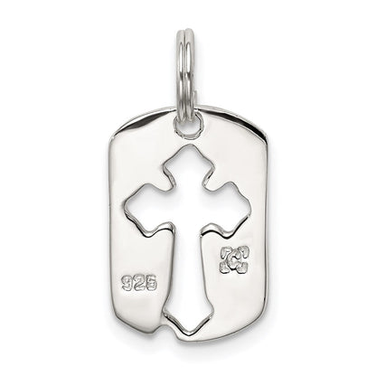 Sterlingsilber Rhodiniert Erkennungsmarke Kreuz Charm