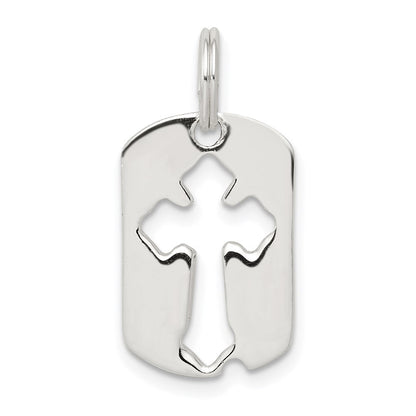 Sterlingsilber Rhodiniert Erkennungsmarke Kreuz Charm