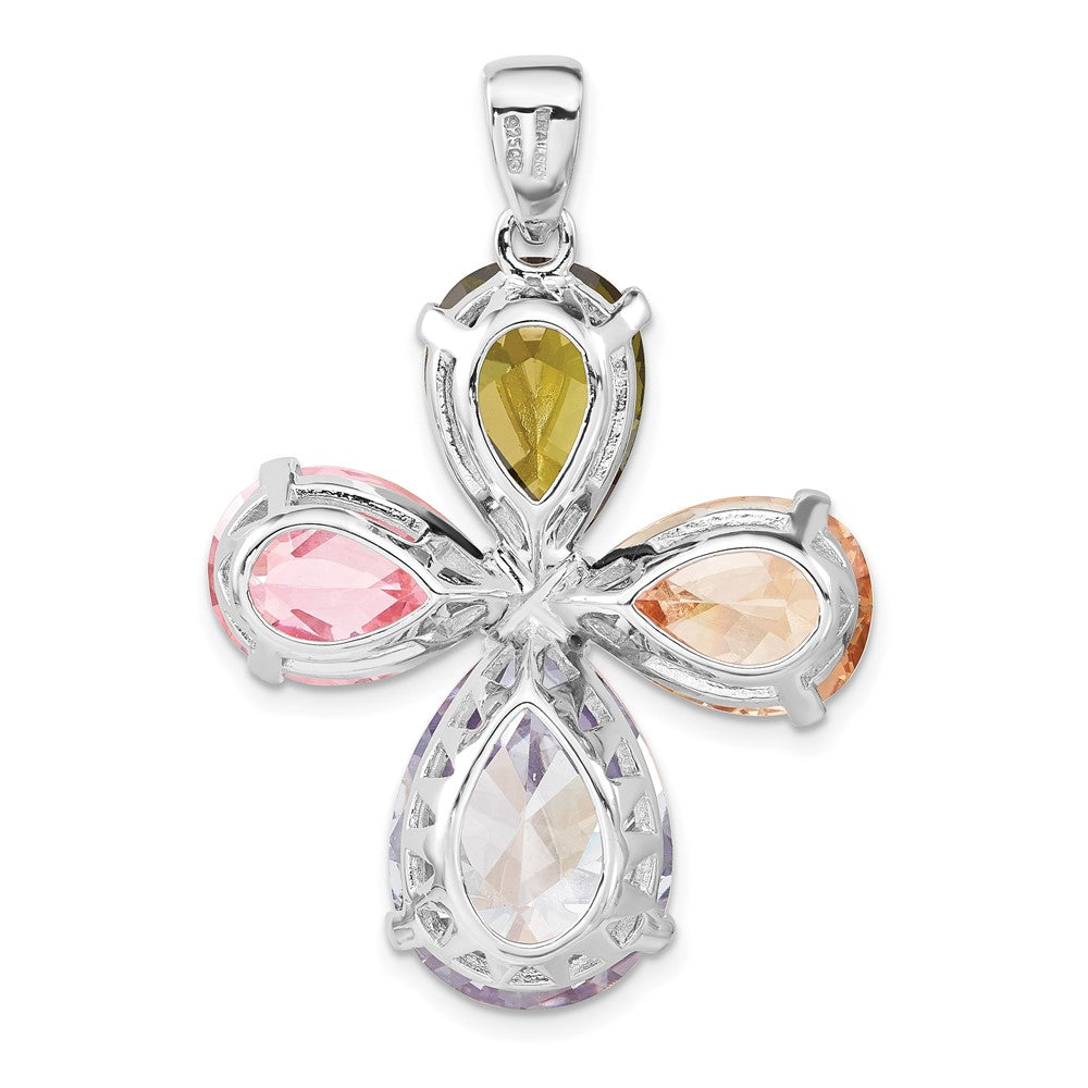 Sterlingsilber Poliert Mehrfarbig Zirkonia Kreuz Anhänger