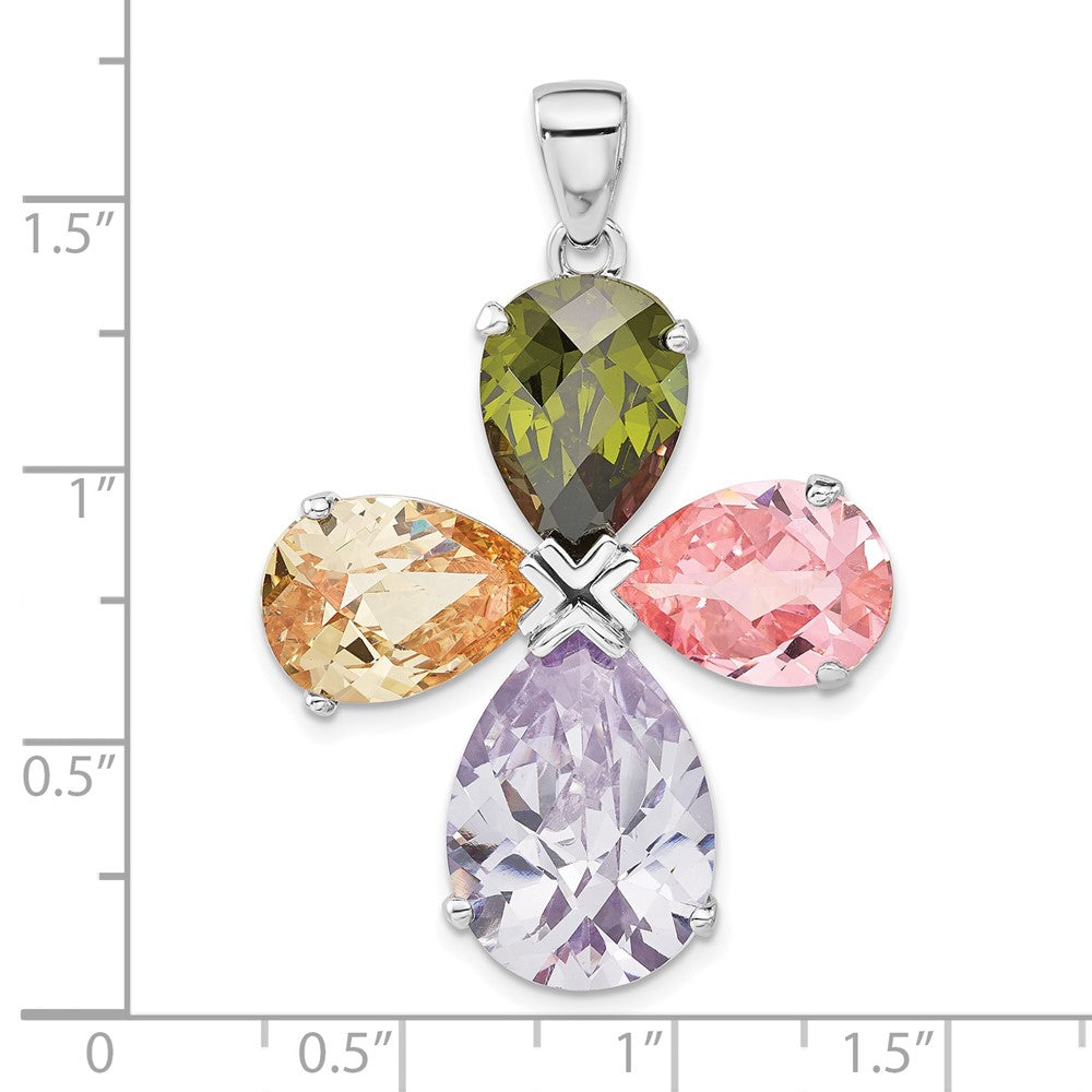 Sterlingsilber Poliert Mehrfarbig Zirkonia Kreuz Anhänger