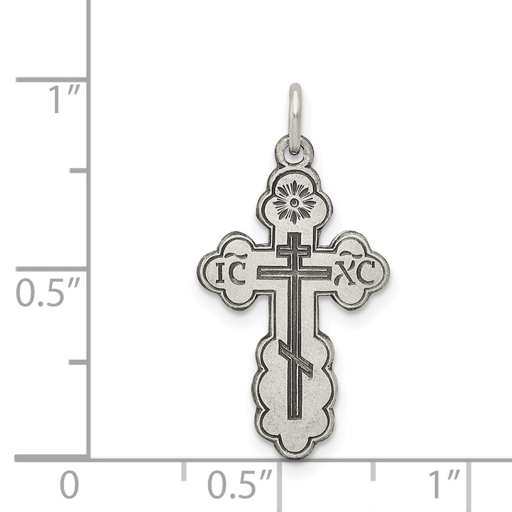 Sterlingsilber Antikisiert Eastern Orthodox Kreuz Charm