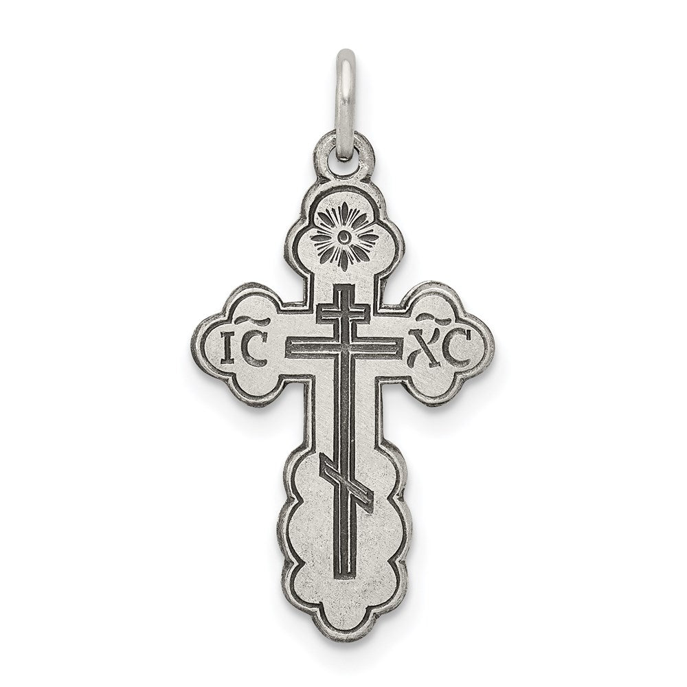 Sterlingsilber Antikisiert Eastern Orthodox Kreuz Charm
