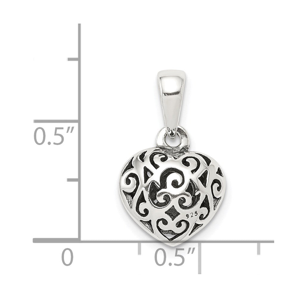 Sterlingsilber Antik Filigran Puff Herz Anhänger