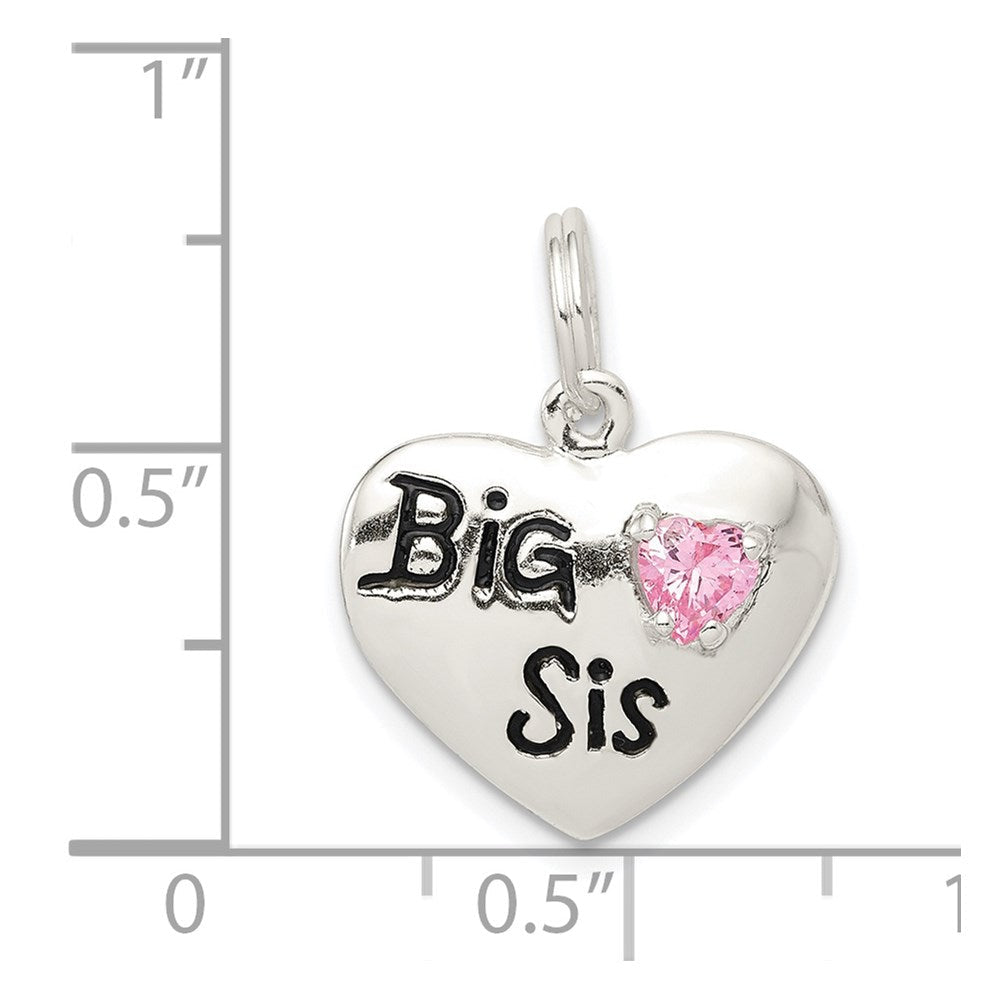 Sterlingsilber Rhodiniert Big Sis Zirkonia Herz Charm